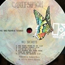 LP　米　Carly Simon/No Secrets/Elektra 75049_画像4