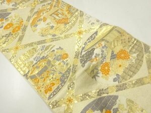 044062# 【1円～】純金箔格天御殿文様織出し本袋帯