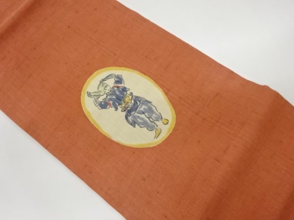 ys6804361 ; Sou Sou Tissé à la main Tsumugi peint à la main motif de figure féminine Nagoya obi [usure], Kimono femme, kimono, Tsumugi, Omeshi, autres