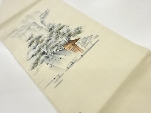 ys6804689; Sosou Artista pongee tejido a mano, árboles pintados a mano y patrón de paisaje del templo Nagoya obi [vistiendo], kimono de mujer, kimono, Tsumugi, Ropa, otros