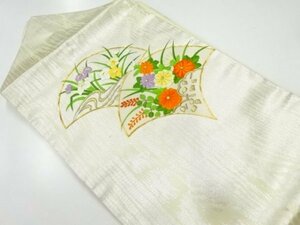 ys6809228; 宗sou 流水に草花模様刺繍名古屋帯【リサイクル】【着】