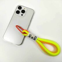 スマホストラップ ショートタイプ カラビナ カラフル 18cm イエローXオレンジ_画像3