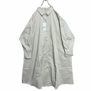 ★新品未使用タグ付★ GU 長袖Aラインシャツワンピース M ベージュ 定価¥3289 ジーユー レディース プレス済み 996