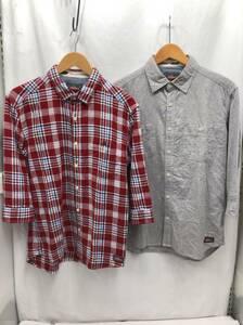 Dickies 七分袖 シャツ セット メンズ M レッド系 チェック柄 グレー系 極細ボーダー ディッキーズ 23103102