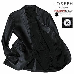 贅の極み! 極美品 定価11万 JOSEPH HOMME ジョセフ オム 総裏仕立て 本切羽 極上ラムレザー 2B テーラードジャケット 46/M 黒 羊革 山羊革