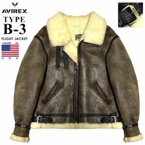 希少 ビッグサイズ 23.7万 USA製 極暖! AVIREX アヴィレックス TYPE B-3 リアルムートン フライトジャケット 40/L~XL 羊革 ボマー ブルゾン