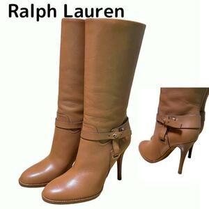 最高級・超美品　ラルフローレンコレクション本革　ロングブーツ　ピンヒール　Ralph Lauren レザー 本革 ブラウン ベージュ
