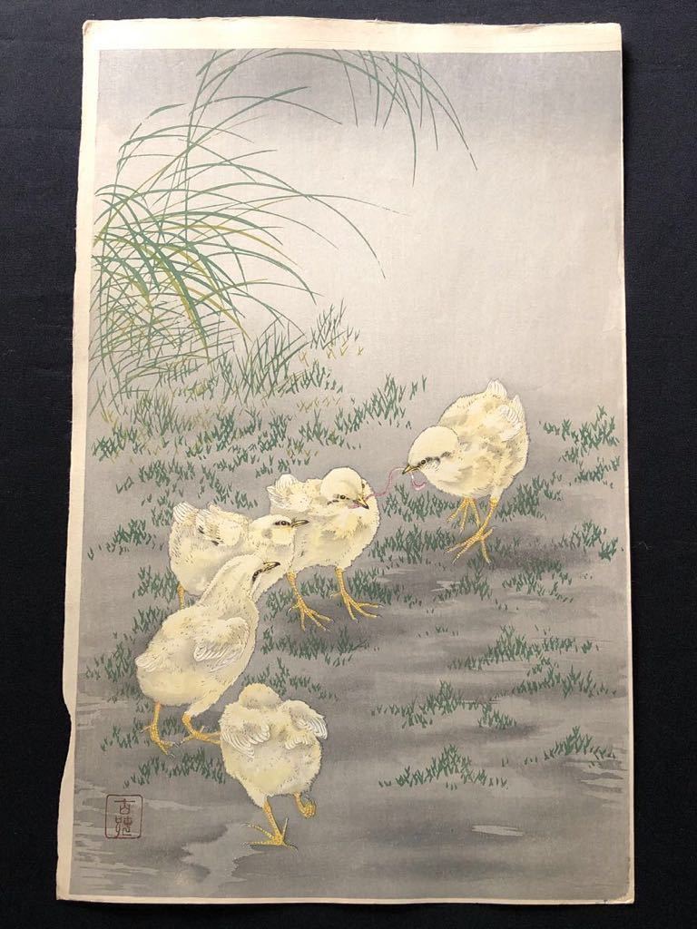 C真作保証小原古邨 鷲 手摺り木版画 花鳥画 Ohara Koson woodblock