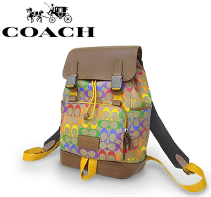 【未使用 超美品】 コーチ COACH バックパック リュック バッグ シグネチャー レザー 本革 ブラウン マルチカラー 大容量 大きい カラフル