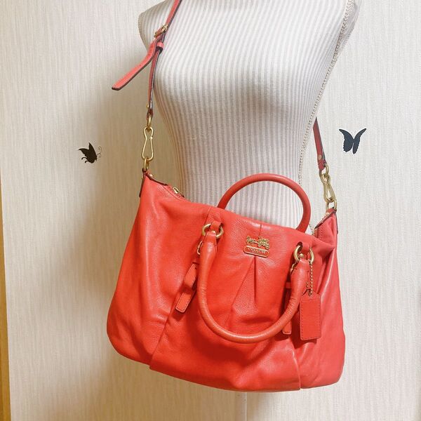 コーチ COACH 2way ショルダーバッグ ハンドバッグ レッド・オレンジ系