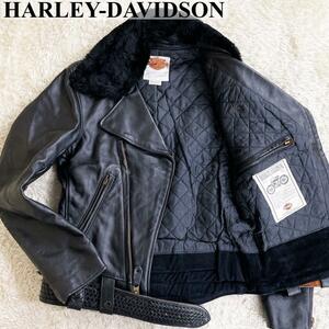 【美品】HARLEY-DAVIDSON　ハーレーダビッドソン　 ダブルライダースジャケット　レザージャケット ボア　レザー　M ヴィンテージ