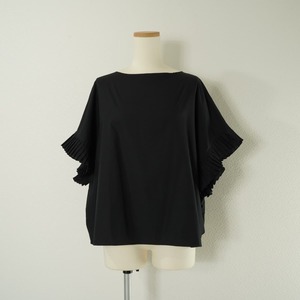 mizuiro ind ミズイロインド boat neck pleats sleeve PO ボートネック プリーツ スリーブ プルオーバー ブラウス トップス 半袖 黒