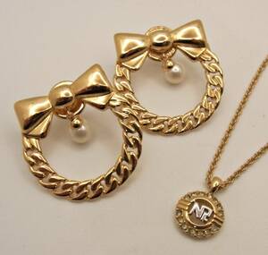 ▲NINARICCI☆ニナリッチ☆ピアス＆ネックレス☆2点セット☆ゴールド系☆ヴィンテージ☆レディス☆アクセサリー☆管101151858 