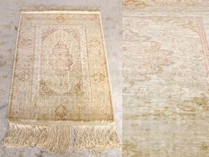 【開】～LUXURY FAIR～ イスラムの至宝！ 高級ペルシャ絨毯 メダリオン紋様 シルク100％総手織り 94×66㎝ 極上の調度品 29
