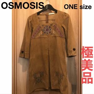 極美品　OSMOSIS 秋　春　冬　コーデュロイ　チュニック　ワンピース　刺繍　