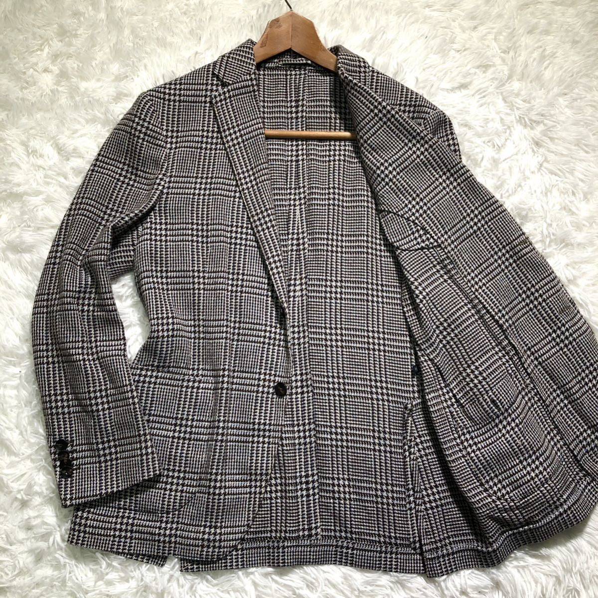 美品】LARDINI テーラードジャケット 50 チェック シルク混 イタリア-