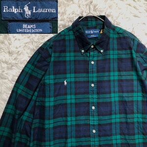 【大きいサイズ】Ralph Lauren × BEAMS ラルフローレン　ビームス　別注　BD長袖シャツ　XXL ブラックウォッチ　タータンチェック　ポニー