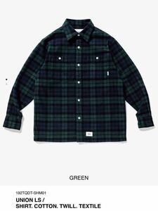 19AW WTAPS UNION LS SHIRT GREEN S