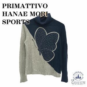 ☆美品☆ PRIMATTIVO HANAE MORI SPORTS プリマティーボハナエモリスポーツ トップス ハイネック 長袖 ブルー M アンゴラ 901-942 送料無料