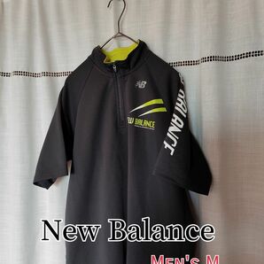 New Balance ハーフジップシャツ スポーツウエア 半袖 男女兼用 メンズM