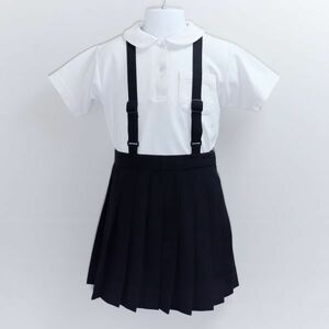 [Y-584] ＼女児用♪丸襟スクールポロシャツ＆吊りスカートセット／　◆120㎝◆