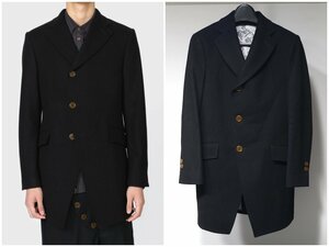 19AW 定価8.3万 超美品 Vivienne Westwood MAN ヴィヴィアンウエストウッドマン アシンメトリック チェスターコート ウール メ黒 ンズ 44