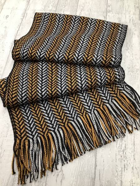 新品★送料無料★暖かいアクリル★180cmロング 高級感たっぷり 激安マフラー ★白オレンジコラボ★ メンズ用