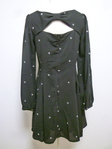 Freesia BY FREE'S MART/ black × white dot pattern back ribbon Flare One-piece M/ black white Mini long sleeve polka dot!H77