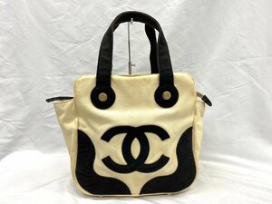 ◇◇CHANEL シャネル キャンバス マシュマロトート トートバッグ ハンドバッグ 白×黒 ◇◇