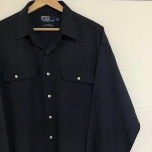 激レア☆ 完全無地 90s ポロ ラルフローレン オープンカラー 開襟 長袖 シャツ BENFORD シルク コットン POLO ralph RRL caldwell clayton