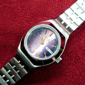 A75【動作品】CITIZEN AUTOMATIC F 21石 4-700091Y レディース アナログ腕時計 シチズン オートマチック シルバー×紫文字盤 デイデイト