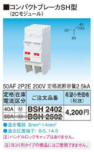 【送料無料】パナソニック　電気温水器用　コンパクトブレーカSH型　BSH2402　４０A　