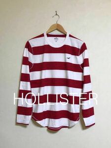 【新品】 HOLLISTER MUST HAVE T ホリスター マストハブ クールネック ボーダー Tシャツ サイズS 175/92A 長袖 ホワイト レッド 630358971