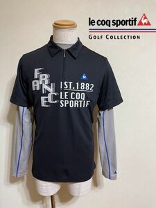 【良品】 le coq sportif golf ルコック ゴルフ ウェア ハーフジップ トップス 重ね着 インナー付き サイズM 長袖 黒 グレー QG1400CP