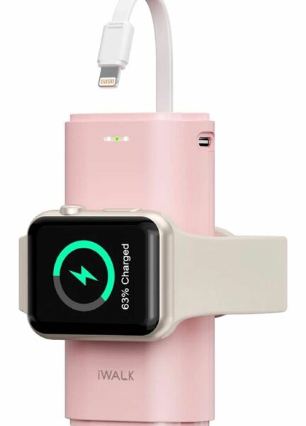 iWALK Apple Watch充電器 モバイルバッテリー ワイヤレス充電 アップルウォッチ9000mAh大容量 ピンク