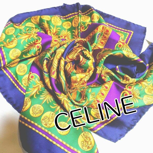 ■美品■CELINEセリーヌ■マルチカラー大判シルクスカーフ■ 大判スカーフ