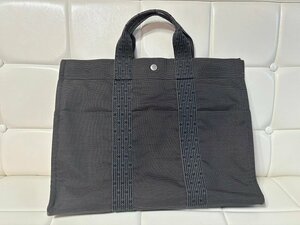 ★1円スタート★HERMES エルメス 正規品 男女兼用 エールライン MM グレーキャンバス トートバッグ A4収納 シルバー金具