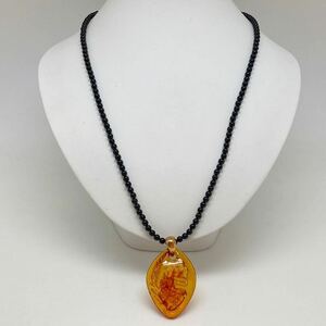 ［ K18天然本琥珀ペンダントトップネックレス］O ◎ 27.6g 59.5cm アンバー amber necklace jewerly 宝石 ジュエリー 18金 EA2/EA7