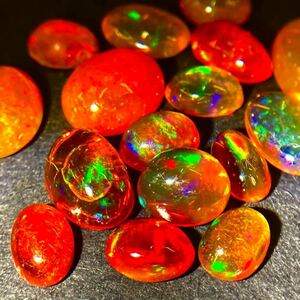 遊色効果!!［天然ファイアオパール16点おまとめ30ct］N ルース 裸石 宝石 ジュエリー jewelry fire opal 遊色 虹 DG2