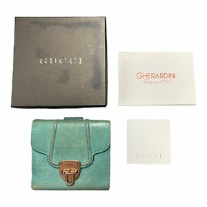 【中古品】GUCCI グッチ 折財布 金具付 グリーン系 レディース財布 箱あり L50225RK