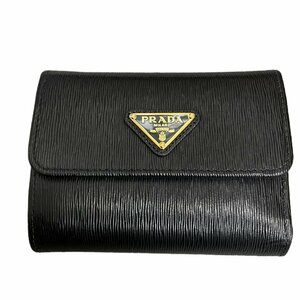 【中古品】 PRADA プラダ 三つ折り財布 VITELLO MOVE 三角プレート ブラック ミニ財布 レディース財布 箱無 本体のみ N50896RK