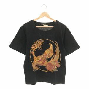 ◆中古品◆ Salvatore Ferragamo サルヴァトーレ フェラガモ シャツ 表記サイズM 半袖 ブラック ゴールド 鳥柄 レディース Q10-364NSC