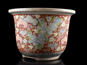 【雲】某名家買取品 古伊万里 色絵牡丹絵付鉢 直径27.3cm 高さ19.5cm 古美術品(盆栽植木蘭鉢)AA7045 LTskgiht5