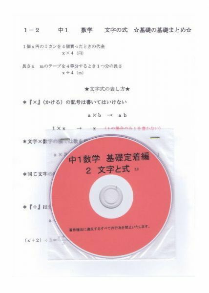 プロが教える 数学 中学 1年 DVD 2 文字と式 基礎編 問題集 中１ 中学１年 中学校 復習 自宅学習 問題 教材 まとめ プリント 販売実績多数