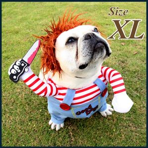 XL ドッグウェア コスプレ ハロウィン 犬服 チャッキー ホラー 着ぐるみ 猫 猫服 クリスマス パーティー カツラ ボーダー