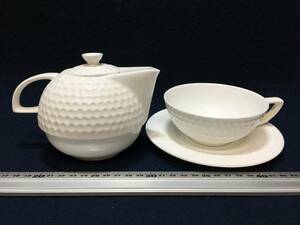 ★【逸品堂】★ 2個組 HTC Golf bone china カップ＆ソーサ ポット ティー コーヒー 白磁 食器 陶器 ホワイト 白 ゴルフボール ディンプル