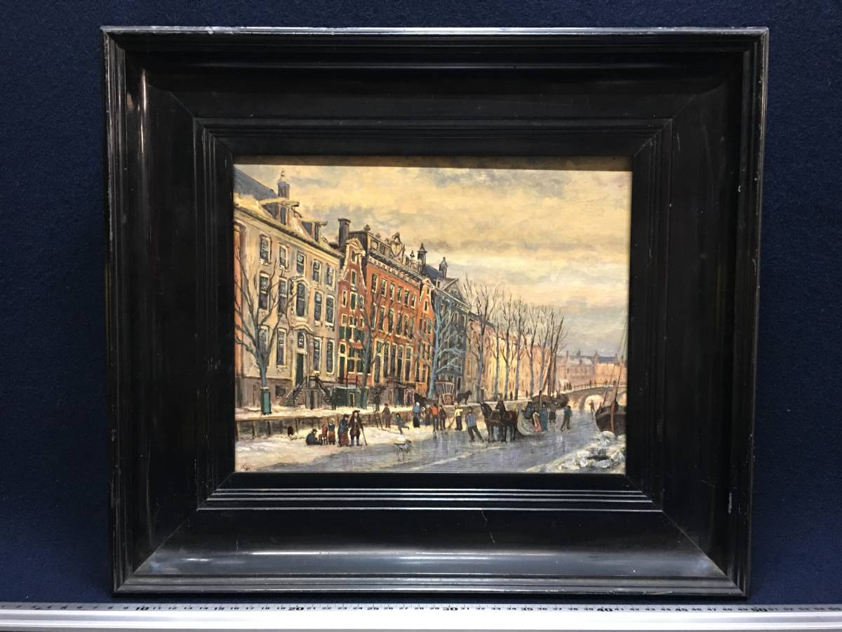 ★[Ippindo]★ HERENGKACHT Old foreign France Paris Landscape painting Oil painting Board painting Endorsement autograph Wooden frame Endorsement Painting Old painting Rare item Old painting Ornament, painting, oil painting, Nature, Landscape painting