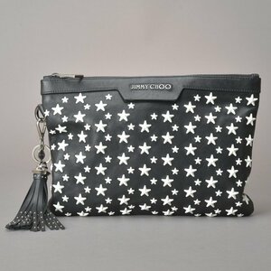 美品 JIMMYCHOO ジミーチュウ スター スタッズ セカンドバッグ タッセル チャーム付き レザー 黒 白 クラッチ ポーチ 星 鞄 Ma.f/a.g