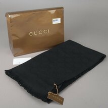 1円 未使用 美品 グッチ GUCCI GG柄 マフラー ウール ブラック 133483 フリンジ ストール ショール 羽織 男女兼用 店舗購入品 ■a.b/b.b_画像1