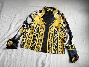 ビンテージ レア GIANNI VERSACE ジャンニ ヴェルサーチ シャツ シルク バロック 総柄 ペガサス プリント 王冠 金ボタン 38 ★10